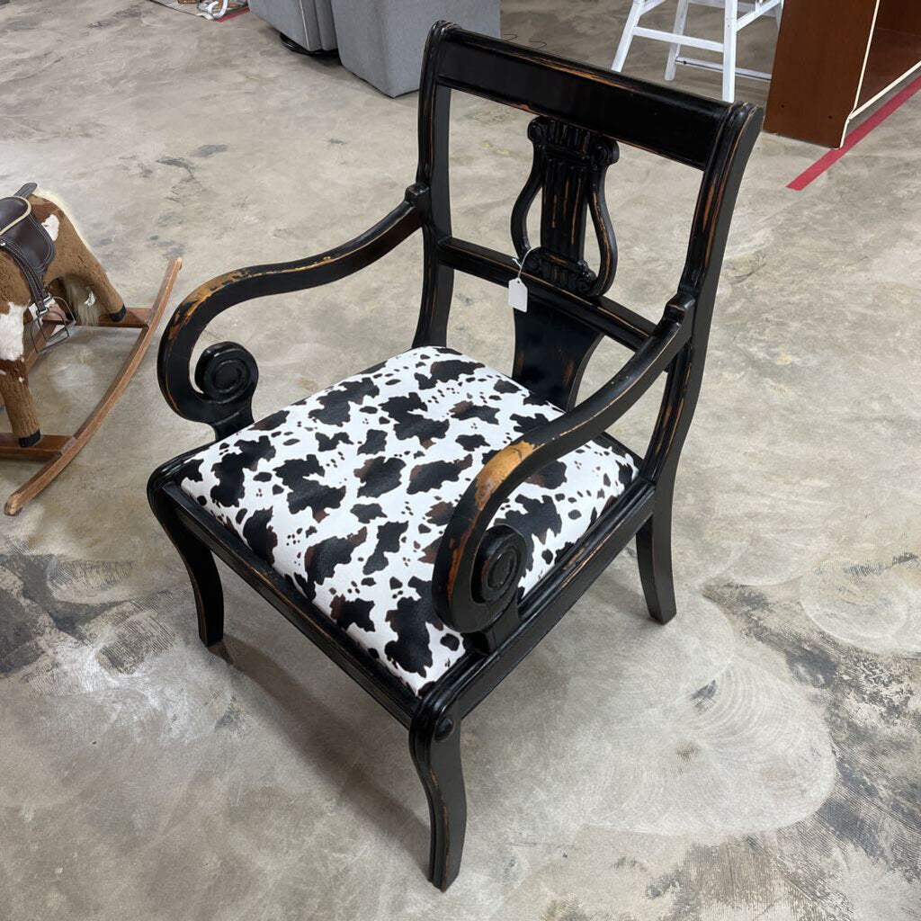 PAIR BLACK HIS AND HERS ANIMAL PRINT HARP CHAIRS