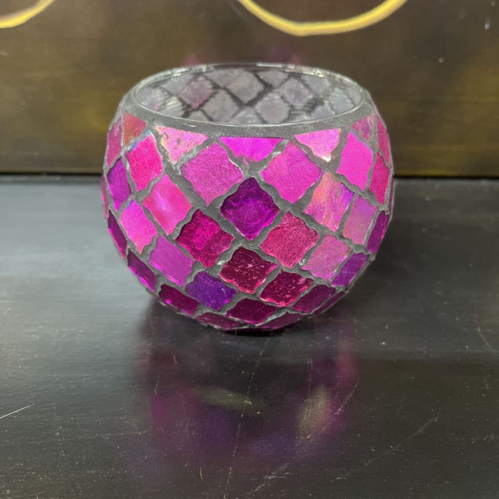 PURPLE MOSAIC GLASS CANDLE HOLDER