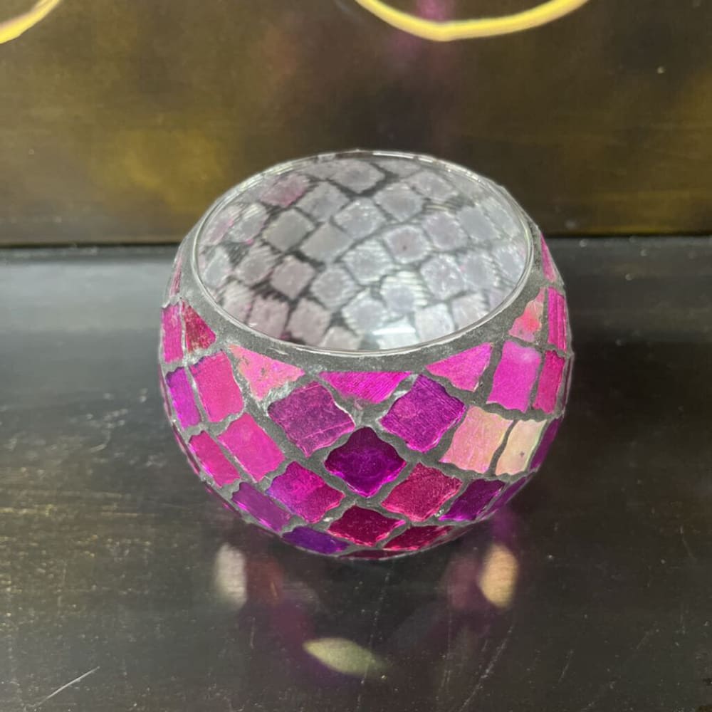 PURPLE MOSAIC GLASS CANDLE HOLDER