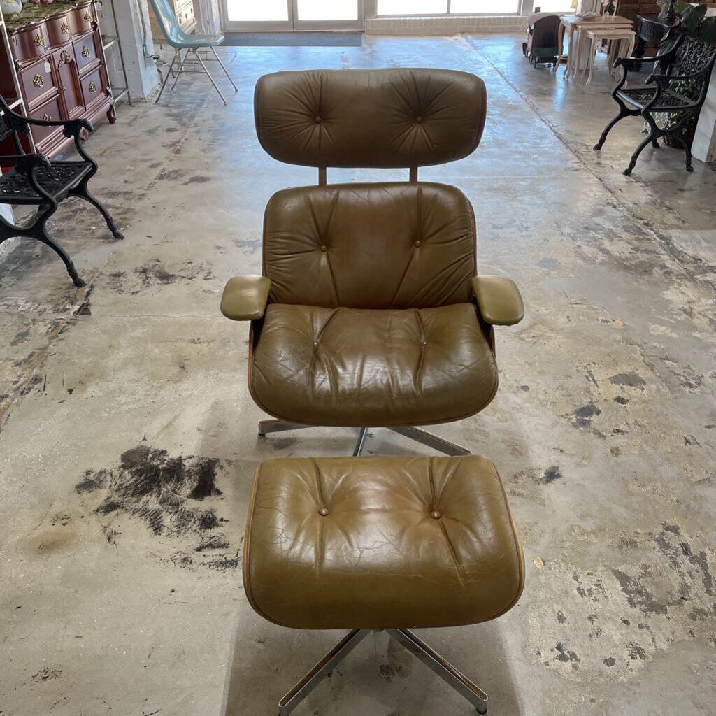 1960'S EAMES LEATHER CHAIR AND OTTOMAN