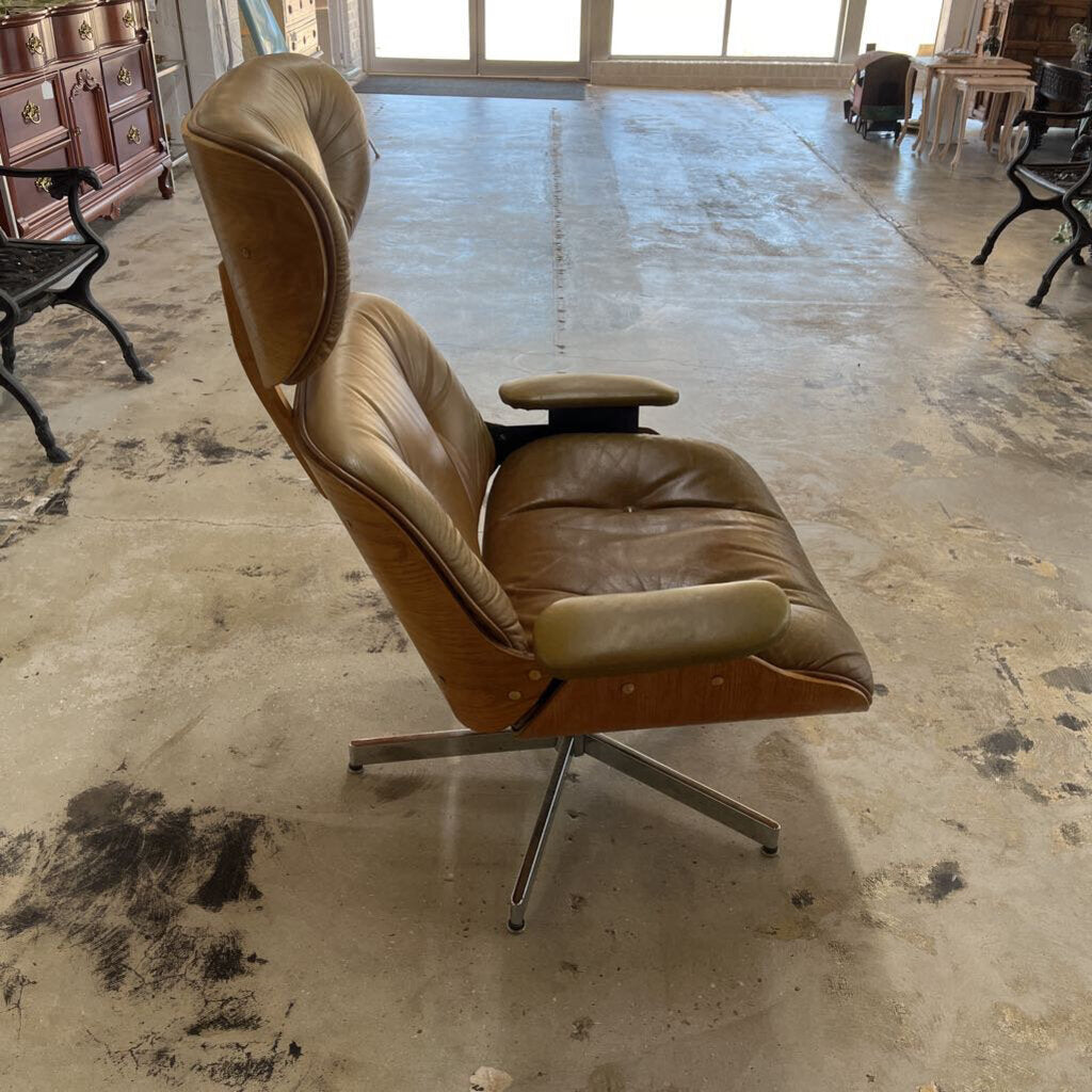 1960'S EAMES LEATHER CHAIR AND OTTOMAN