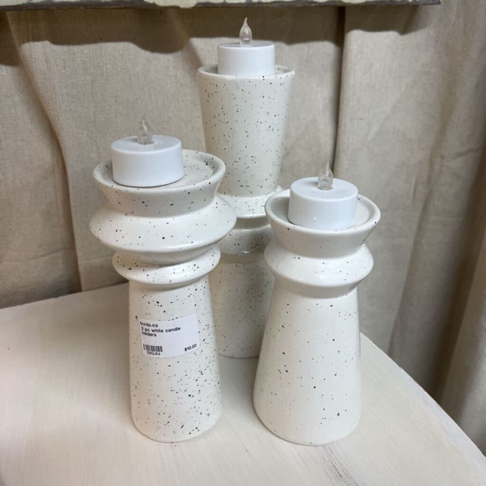 3 PC WHITE CANDLE HOLDERS