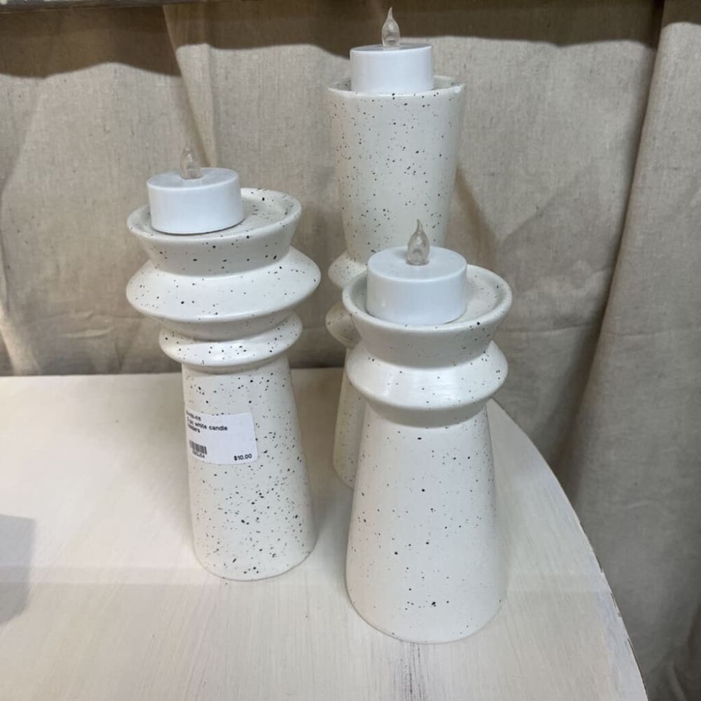 3 PC WHITE CANDLE HOLDERS