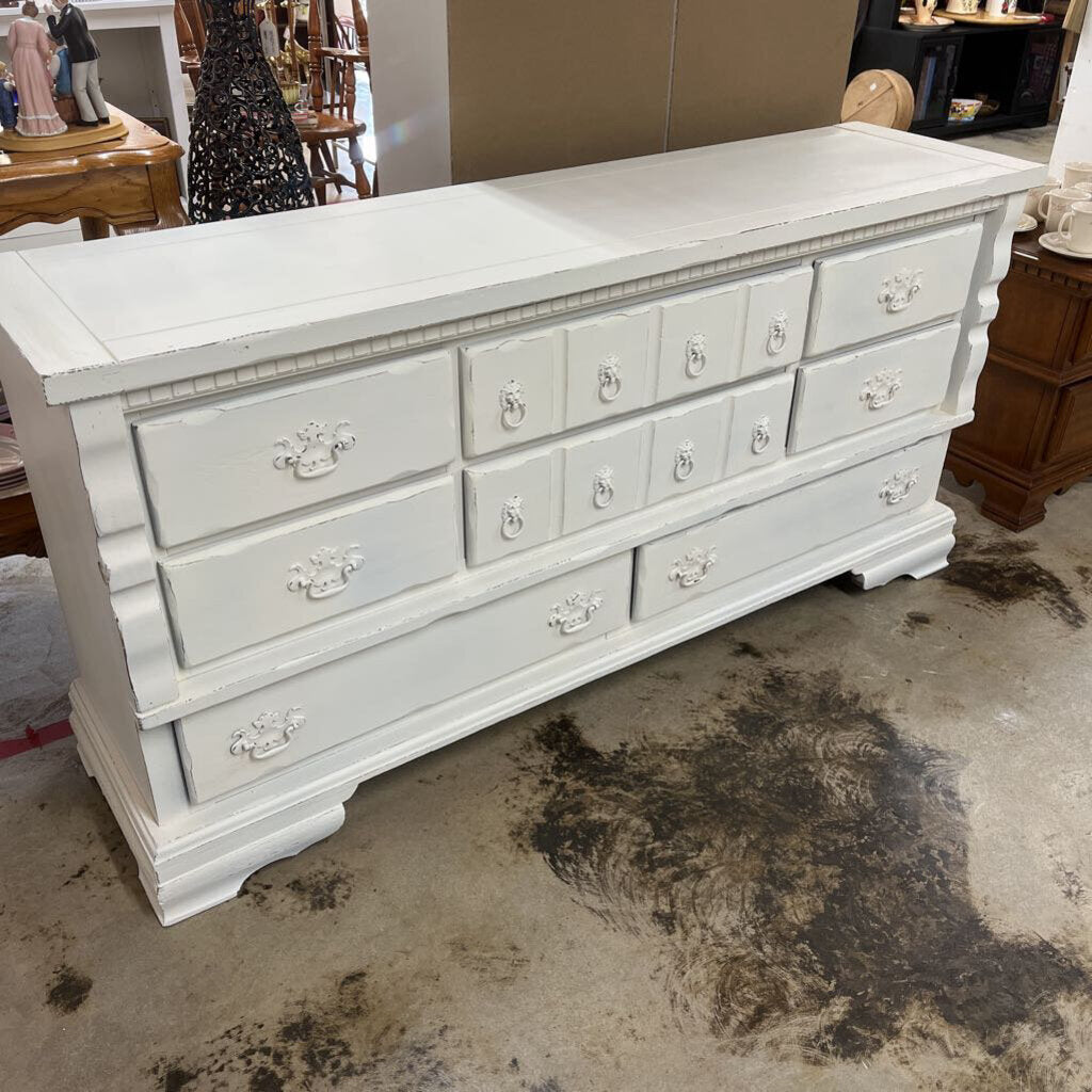 WHITE DISTRESSED SOLID WOOD 8 DRAWER MULTIPURPOSE DRESSER