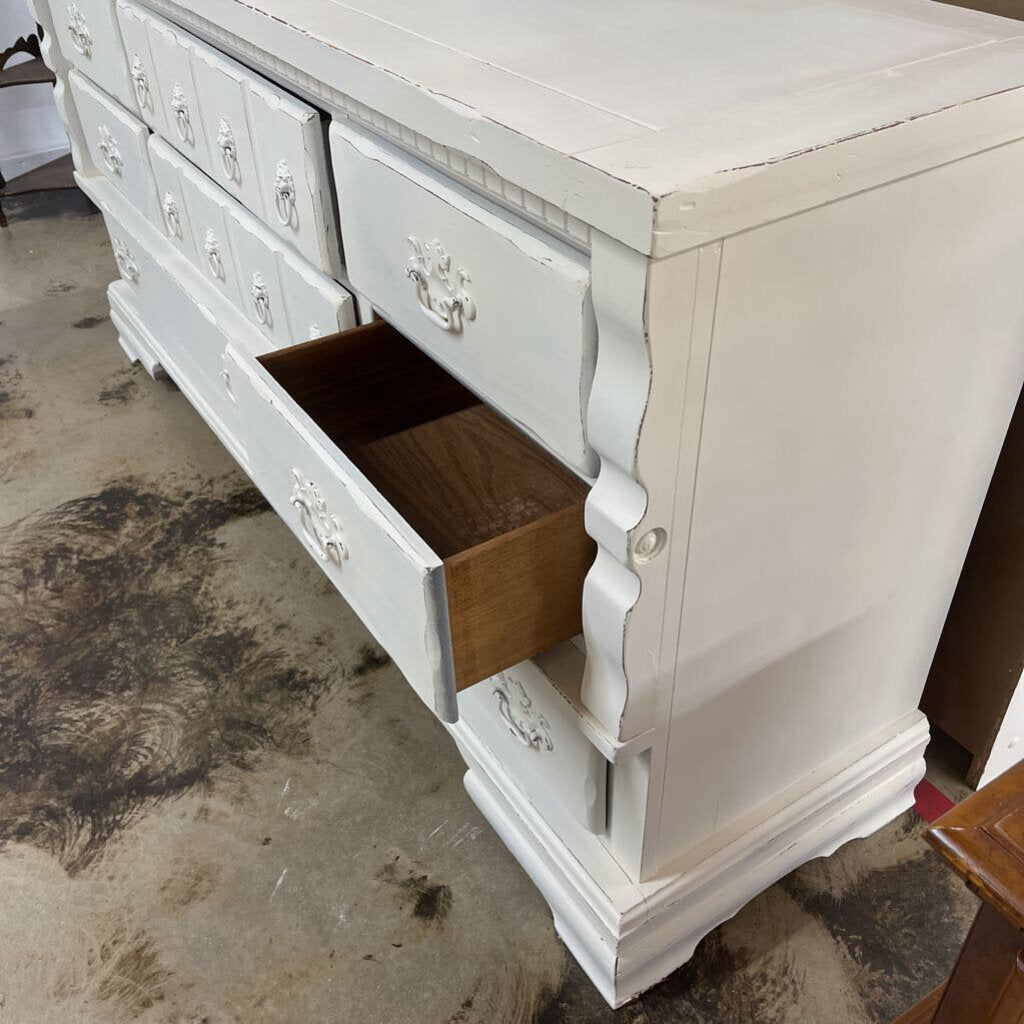 WHITE DISTRESSED SOLID WOOD 8 DRAWER MULTIPURPOSE DRESSER