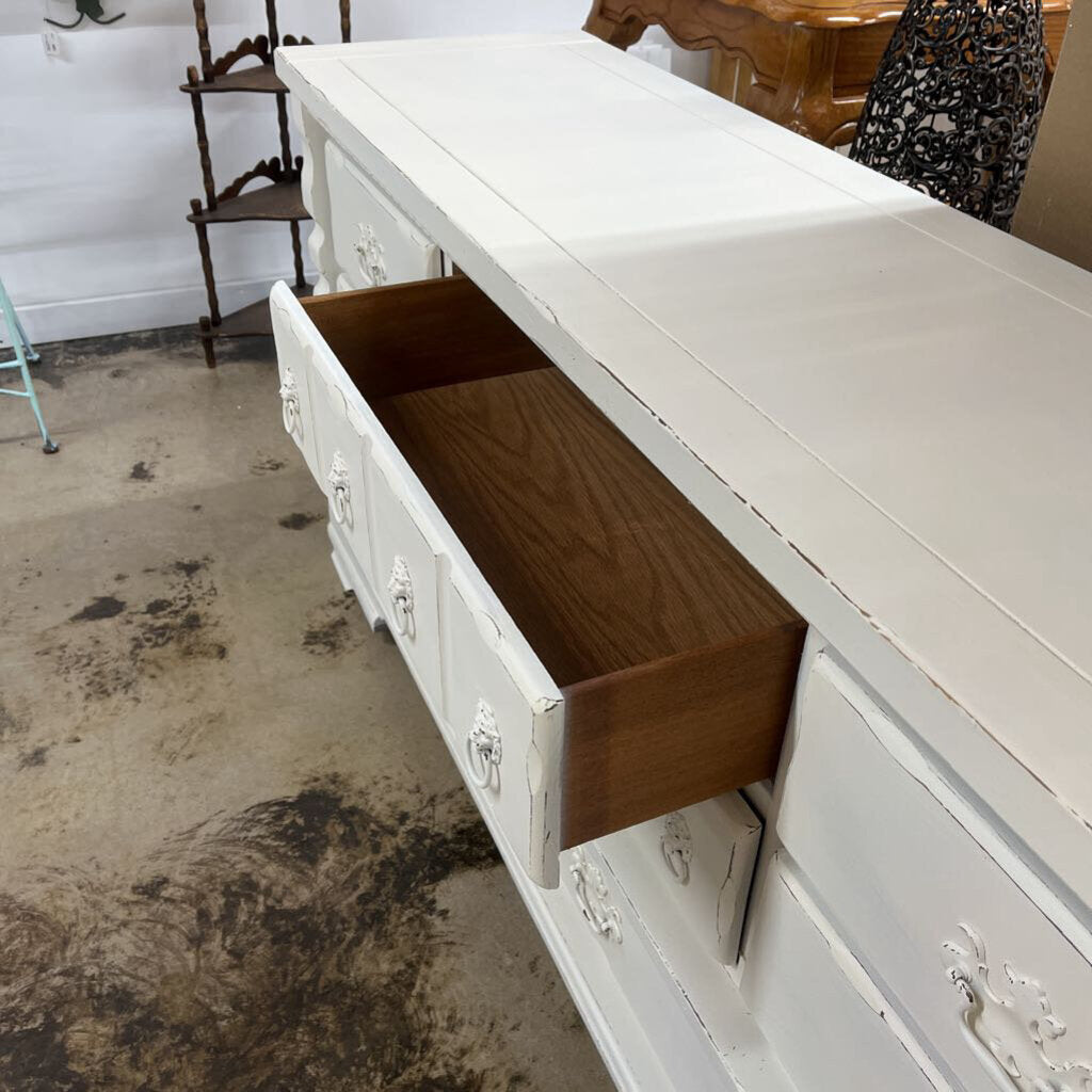 WHITE DISTRESSED SOLID WOOD 8 DRAWER MULTIPURPOSE DRESSER