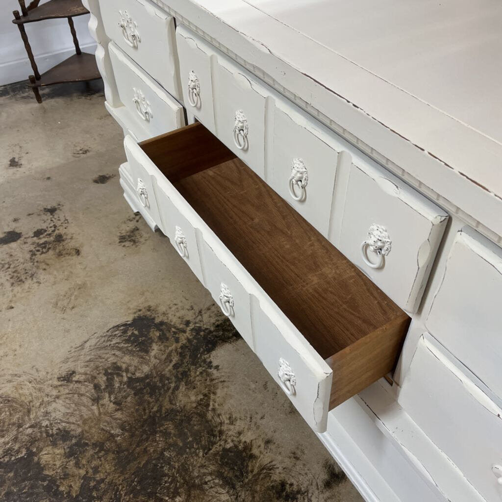 WHITE DISTRESSED SOLID WOOD 8 DRAWER MULTIPURPOSE DRESSER