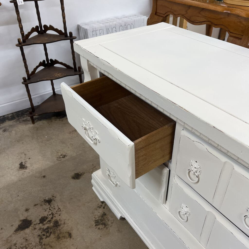 WHITE DISTRESSED SOLID WOOD 8 DRAWER MULTIPURPOSE DRESSER