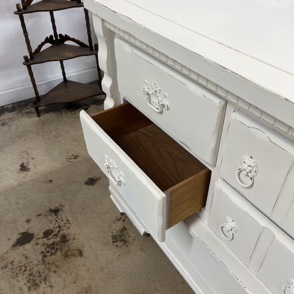 WHITE DISTRESSED SOLID WOOD 8 DRAWER MULTIPURPOSE DRESSER