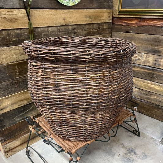 OLD LARGE WOVEN GRAPEVINE FLOOR BASKET