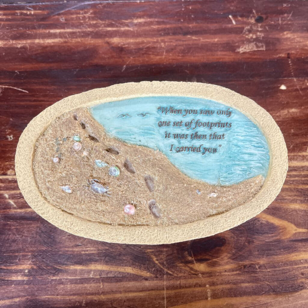 Vtg Footprints in Sand Musical Trinket/Jewelry Box