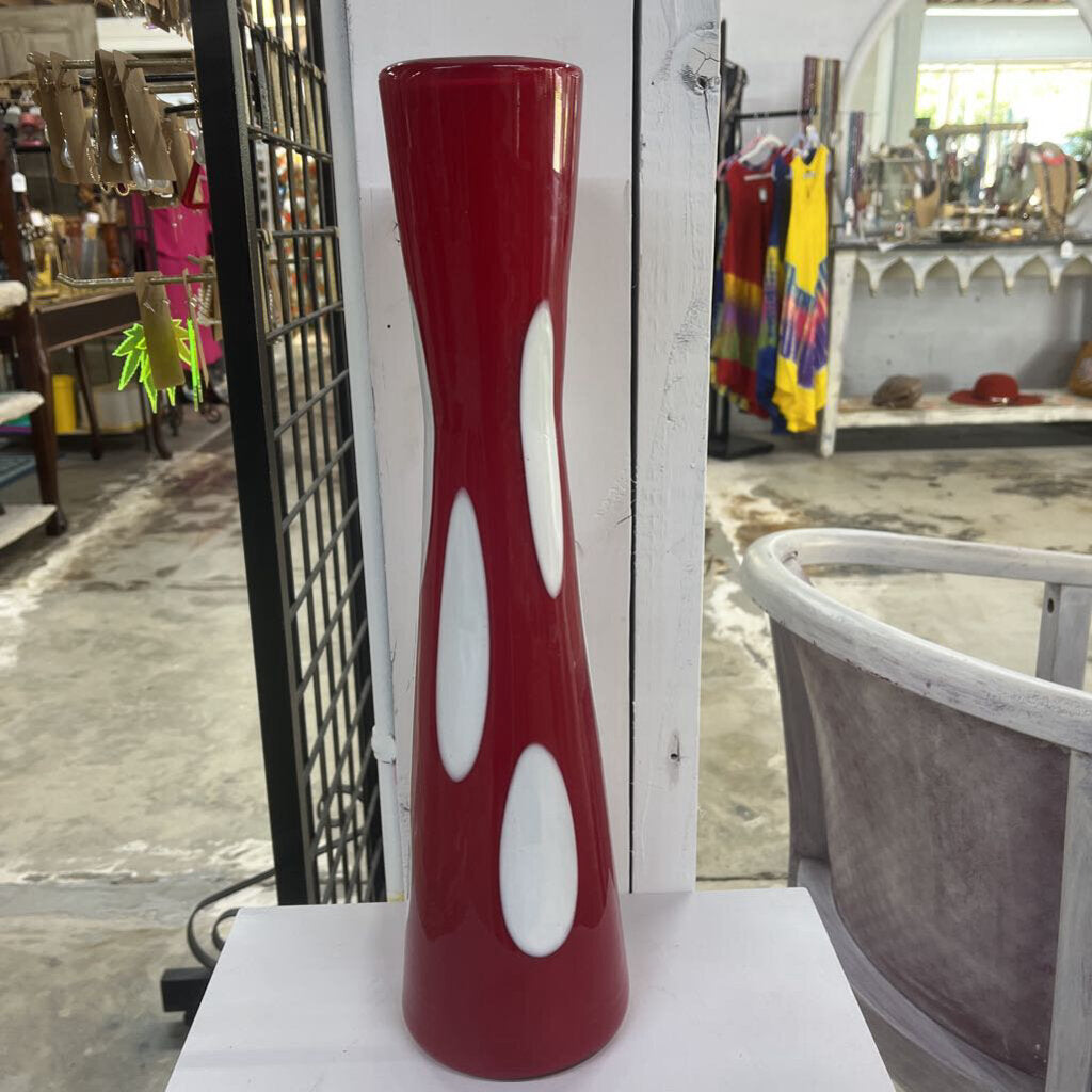 Tall Red & White Art Glass Vase
