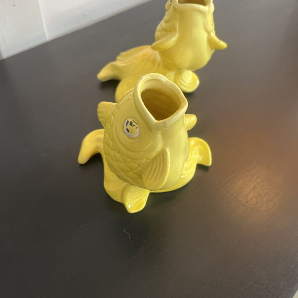 Pair Norleans Yellow Ceramic Fish Planters set