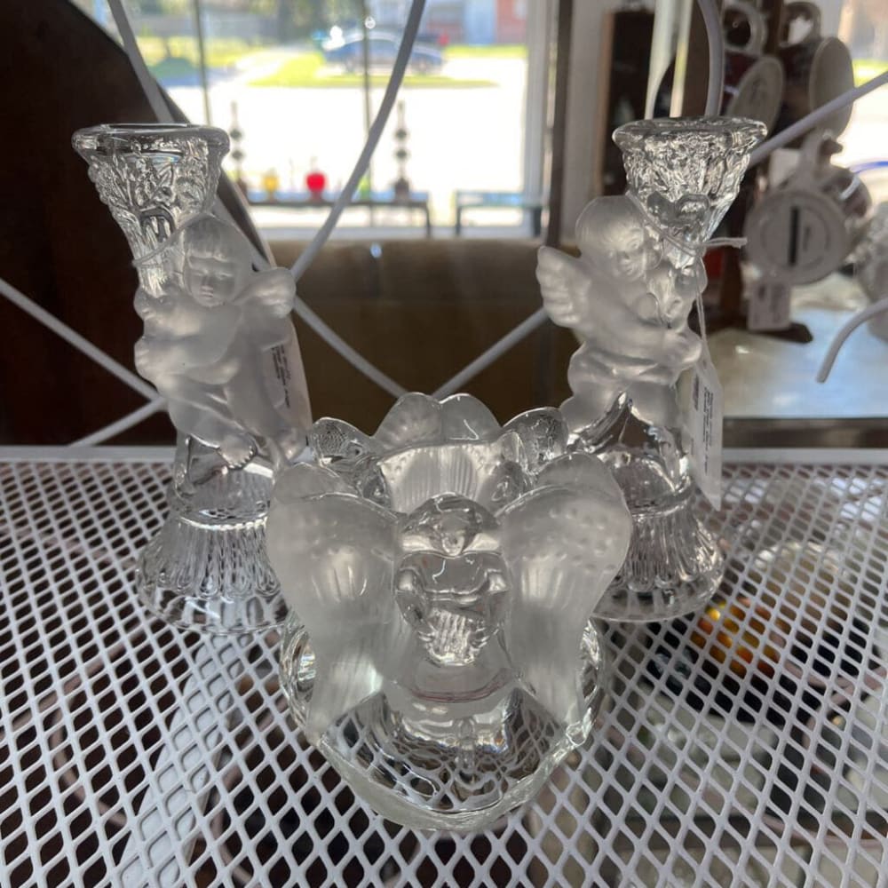 3PC CLEAR GLASS ANGEL CANDLE HOLDERS