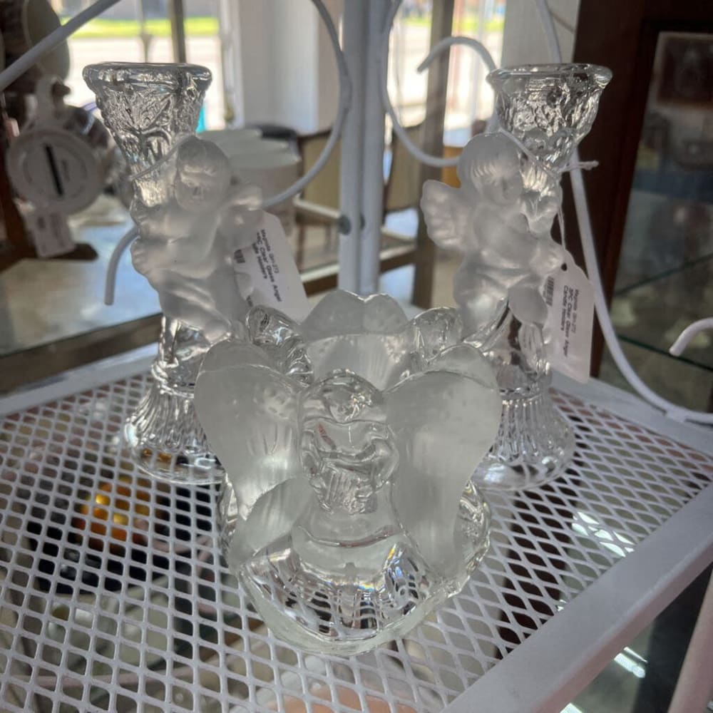 3PC CLEAR GLASS ANGEL CANDLE HOLDERS