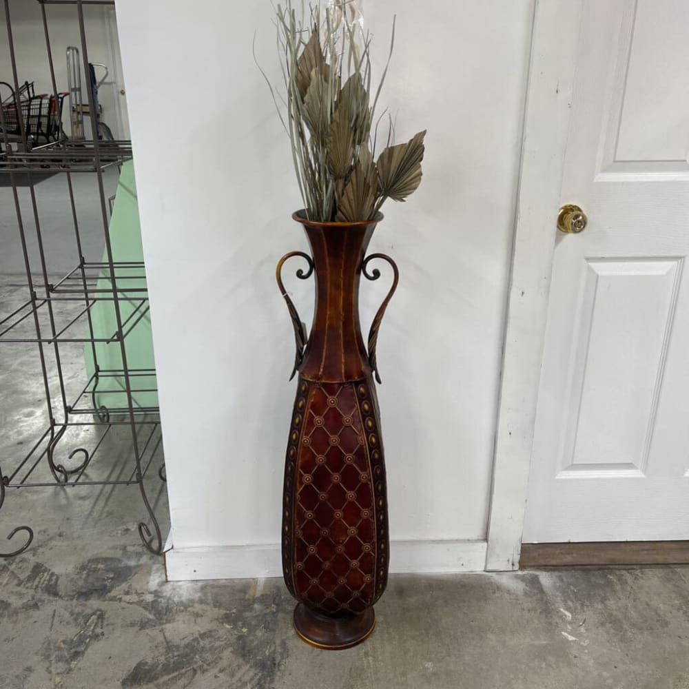 TALL METAL VASE W/NEW FOLIAGE 3 PC SET