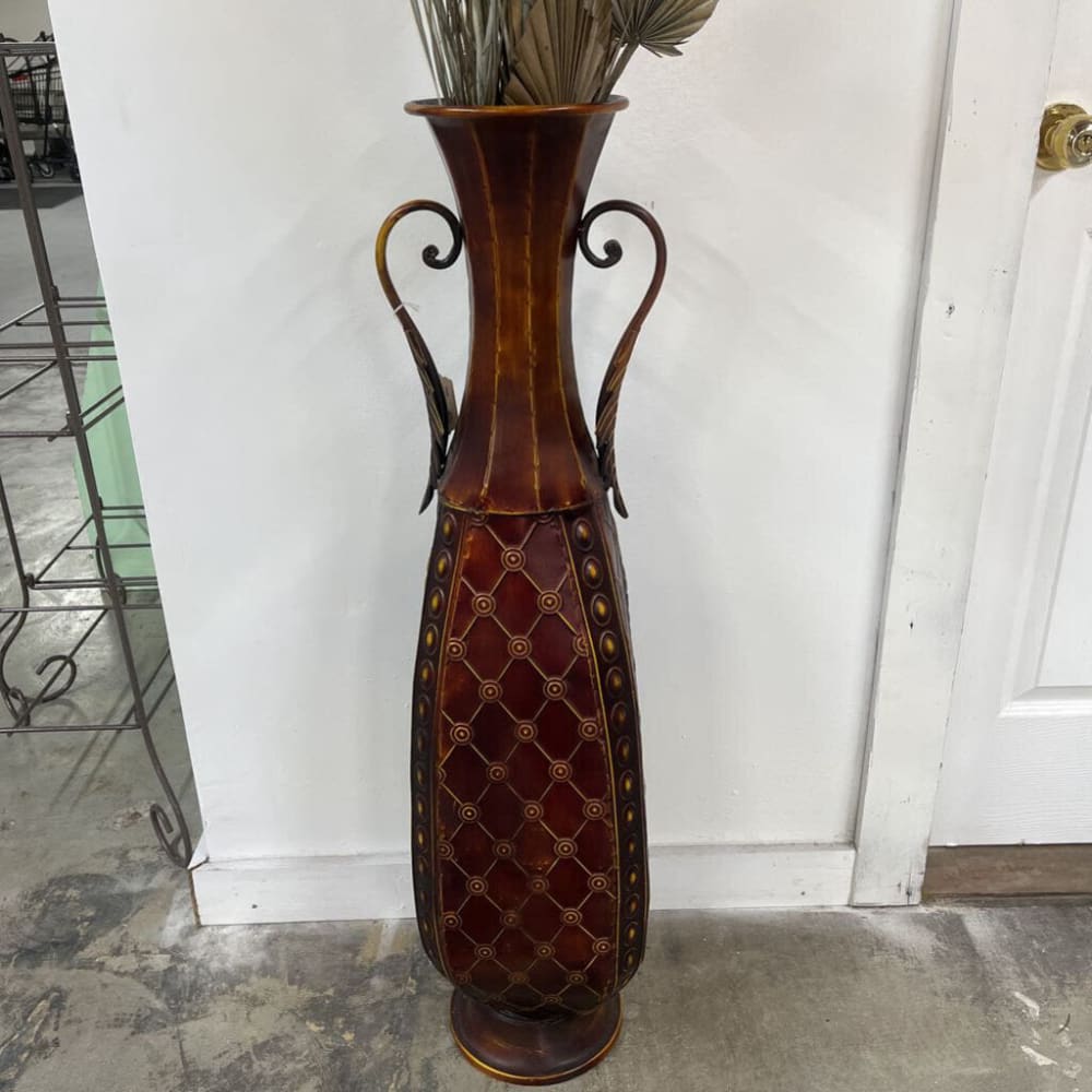 TALL METAL VASE W/NEW FOLIAGE 3 PC SET