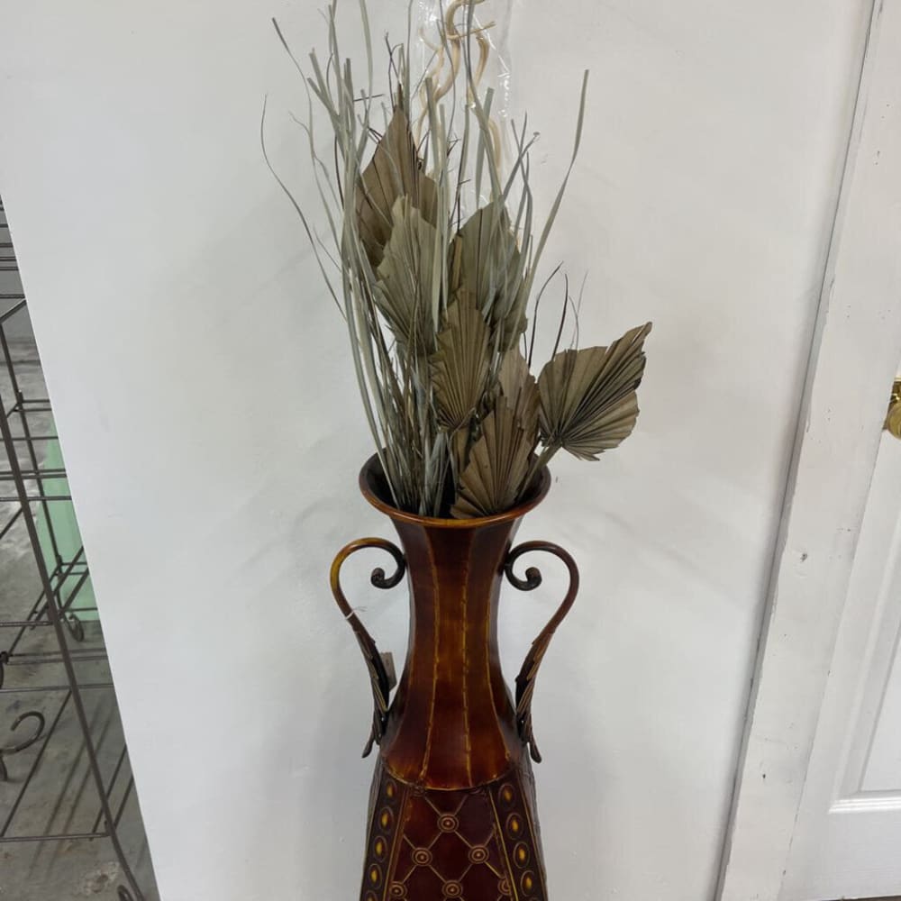 TALL METAL VASE W/NEW FOLIAGE 3 PC SET