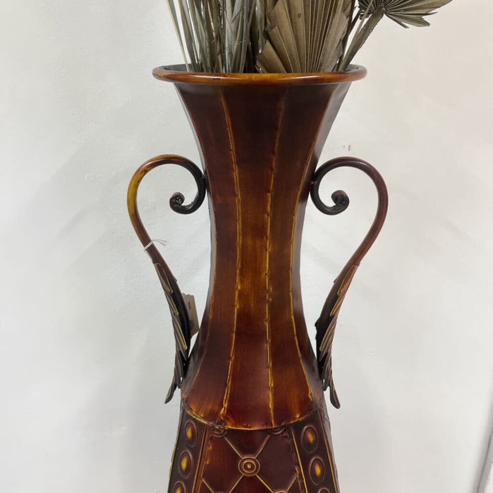 TALL METAL VASE W/NEW FOLIAGE 3 PC SET