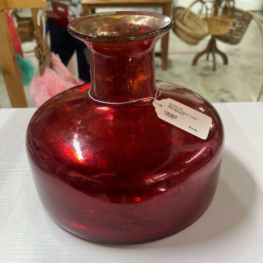 Red Foil Glass Vase Flat Bottom