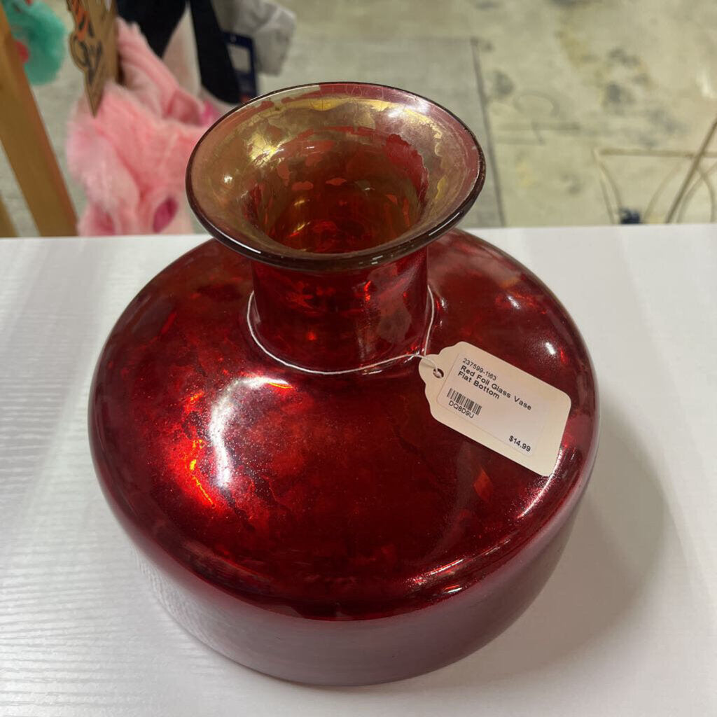 Red Foil Glass Vase Flat Bottom