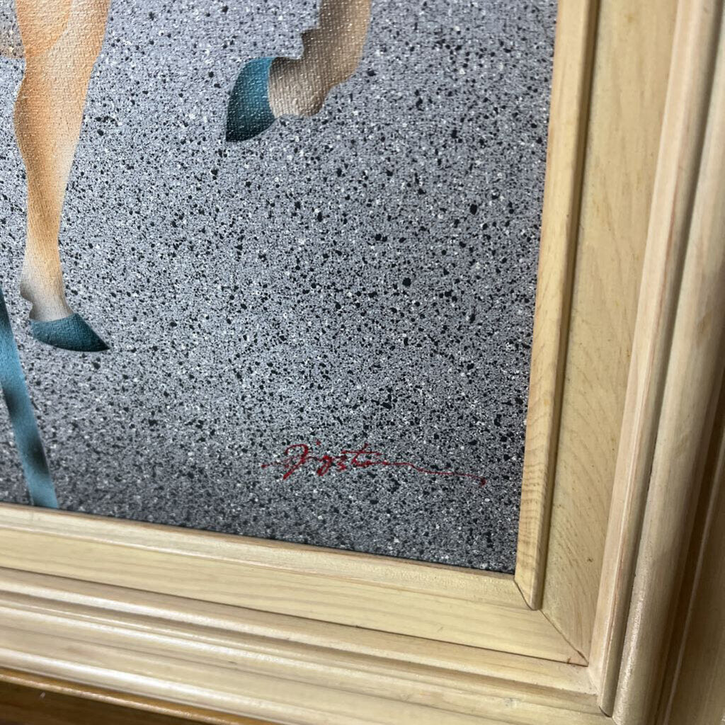 SIGNED FRAMED CAROUSEL HORSE ON CANVAS