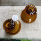 PAIR AMBER TIARA GLASS CANDLEHOLDERS