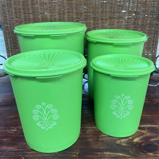 8PC GREEN TUPPERWARE CANISTER SET W/LIDS