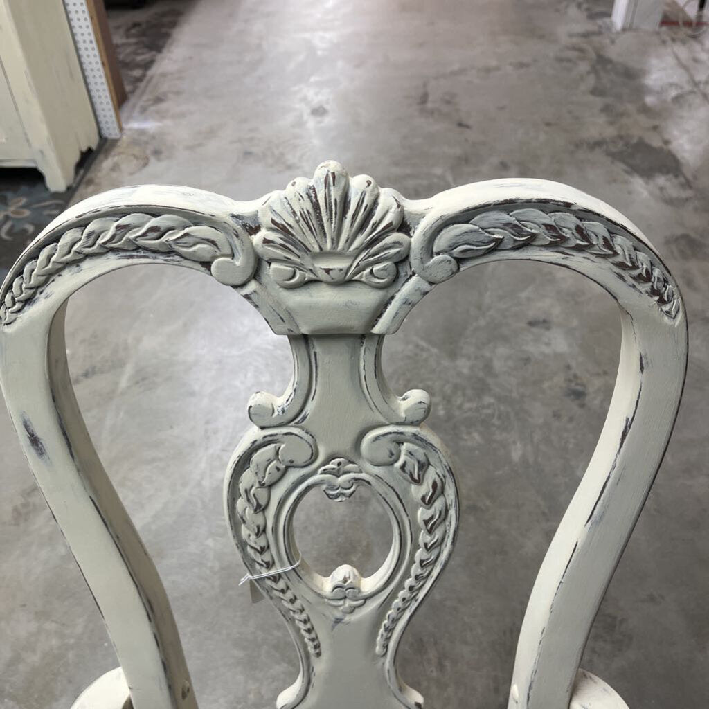 WHITE DISTRESSED SOLID WOOD CHAIRS - PLEASE READ DESCRIPTION