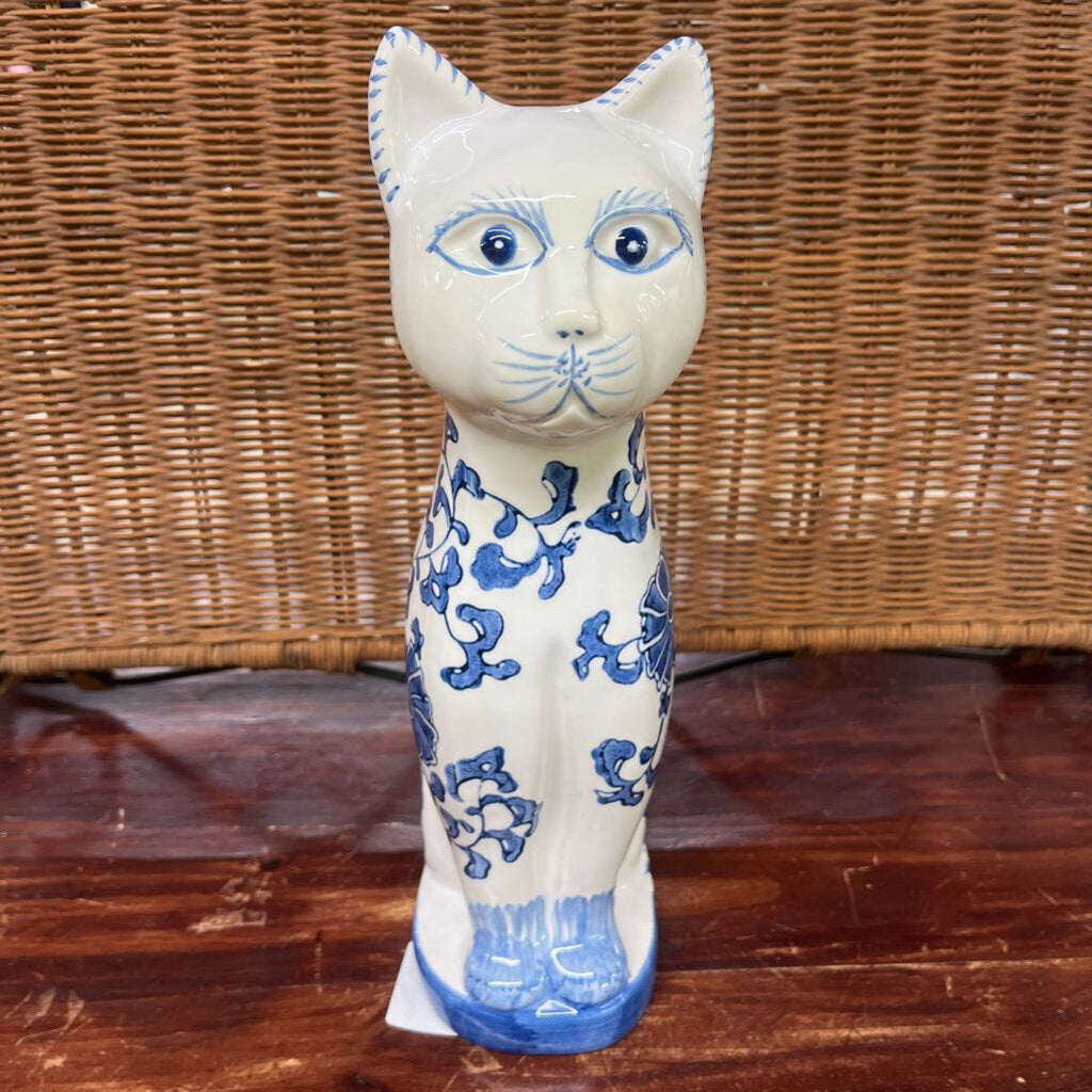 BLUE AND WHITE CAT 12 INCHES TALL