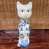 BLUE AND WHITE CAT 12 INCHES TALL