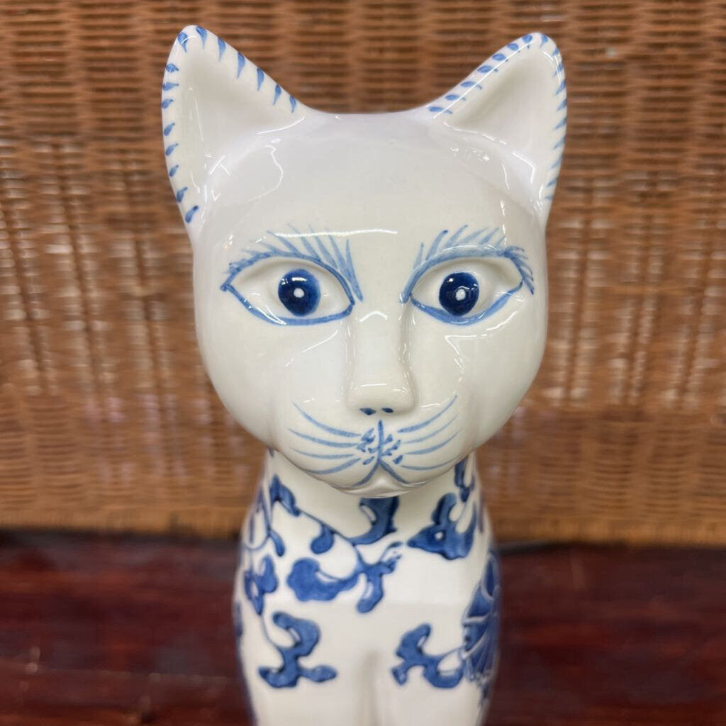 BLUE AND WHITE CAT 12 INCHES TALL