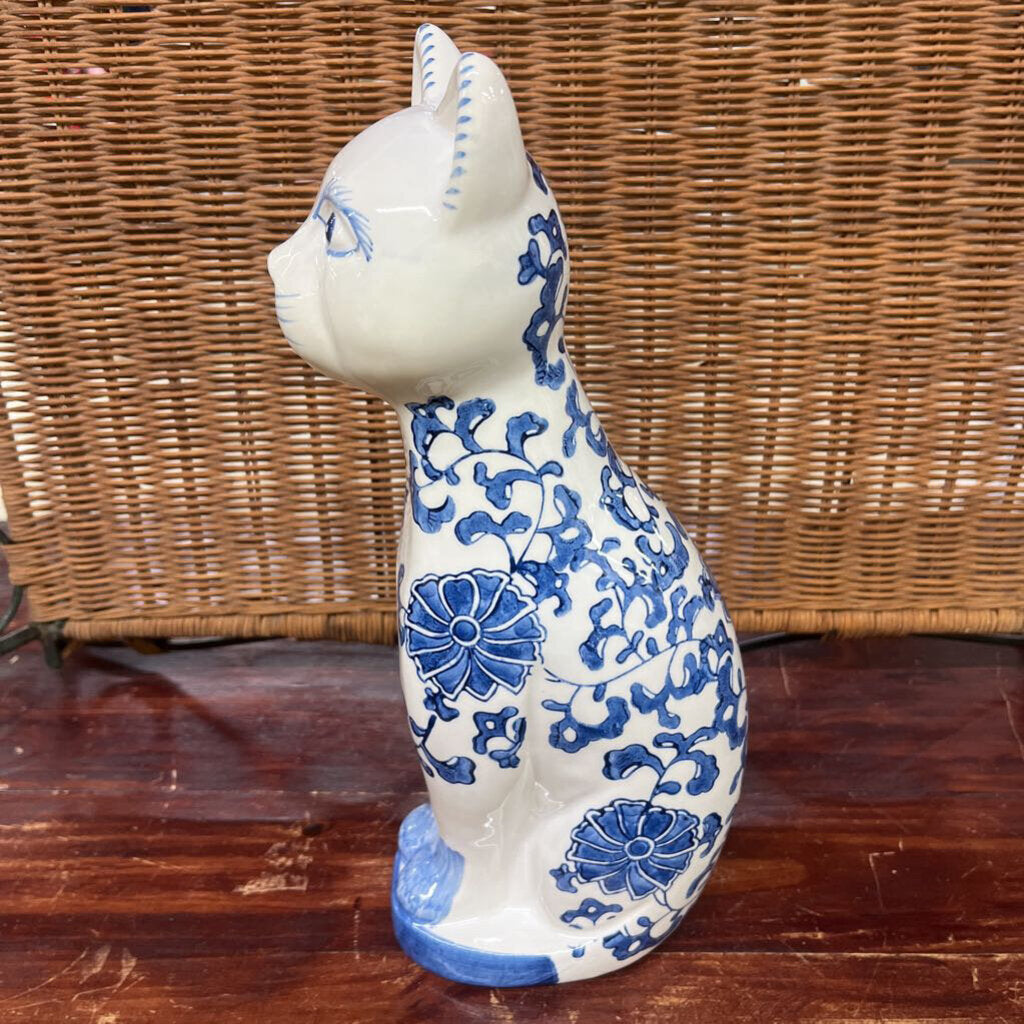 BLUE AND WHITE CAT 12 INCHES TALL