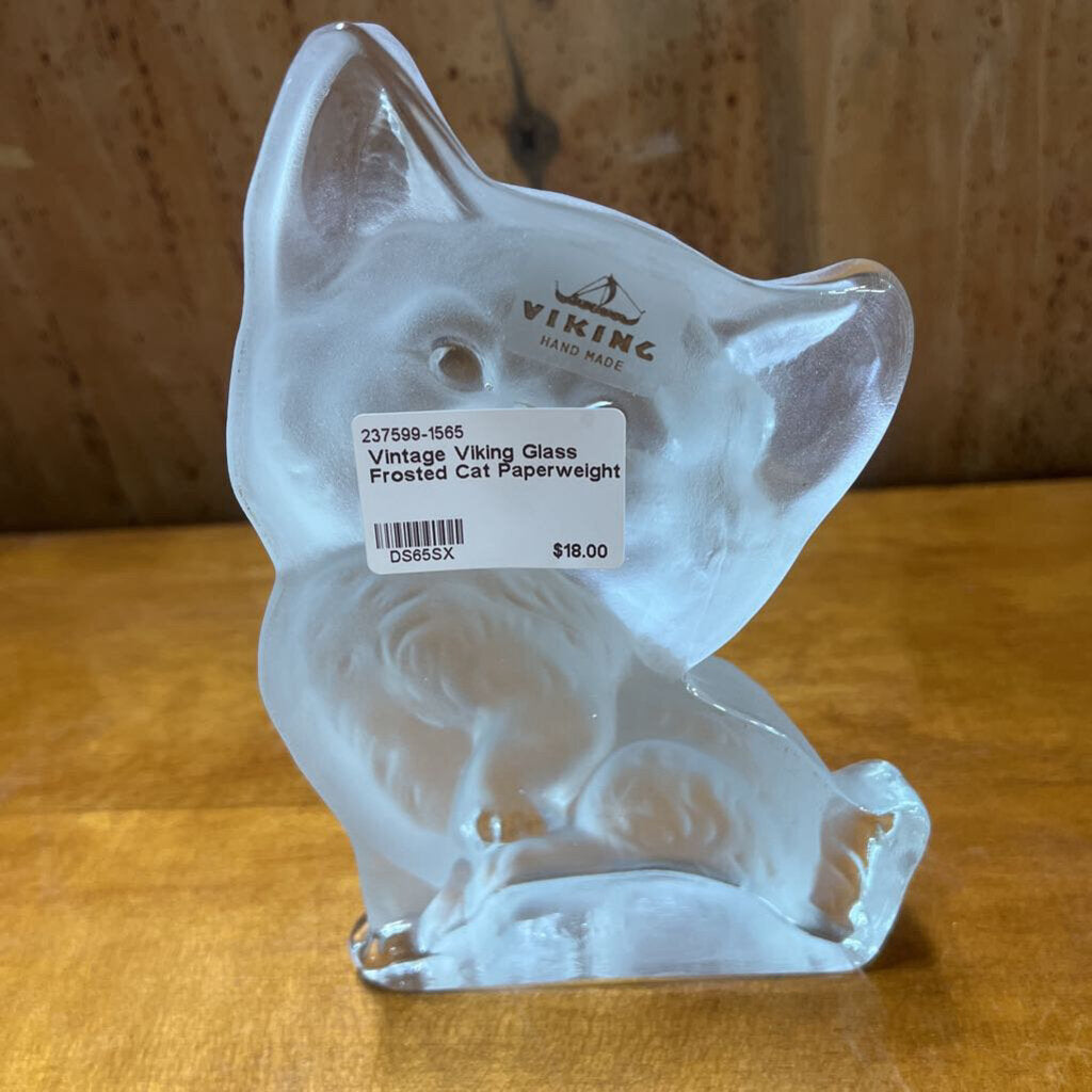 Vintage Viking Glass Frosted Cat Paperweight