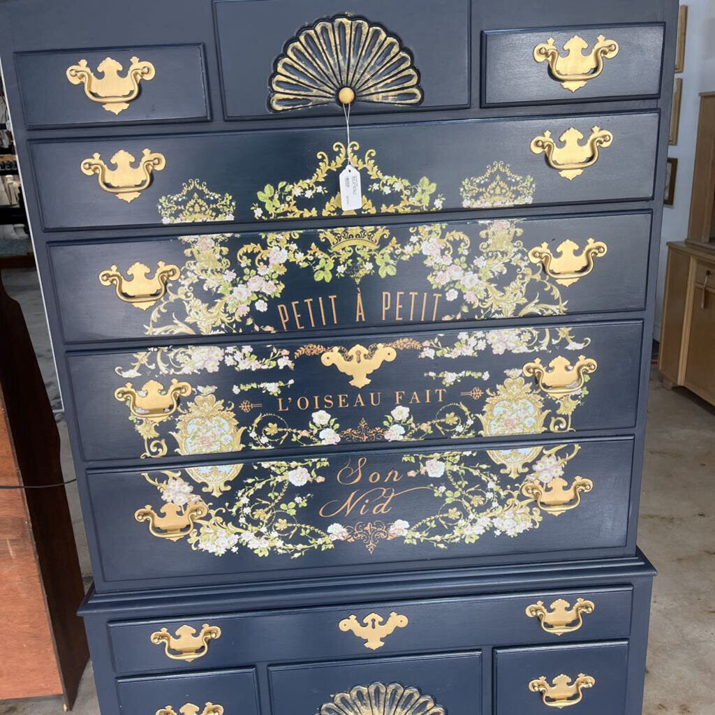 BLUE VICTORIAN 11 DRAWER TALL BOY - PLEASE READ DESCRIPTION