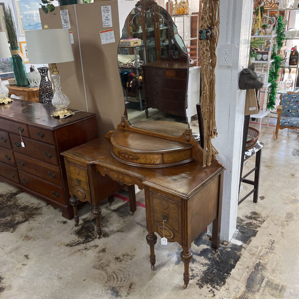 1930'S WOOD VANITY W/MIRROR