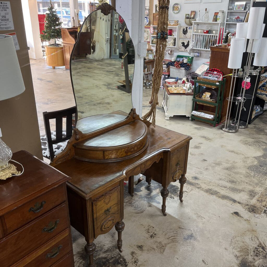 1930'S WOOD VANITY W/MIRROR