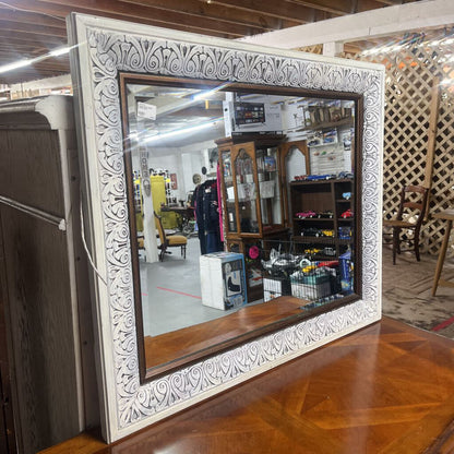 LARGE HEAVY WHITE WASH MIRROR