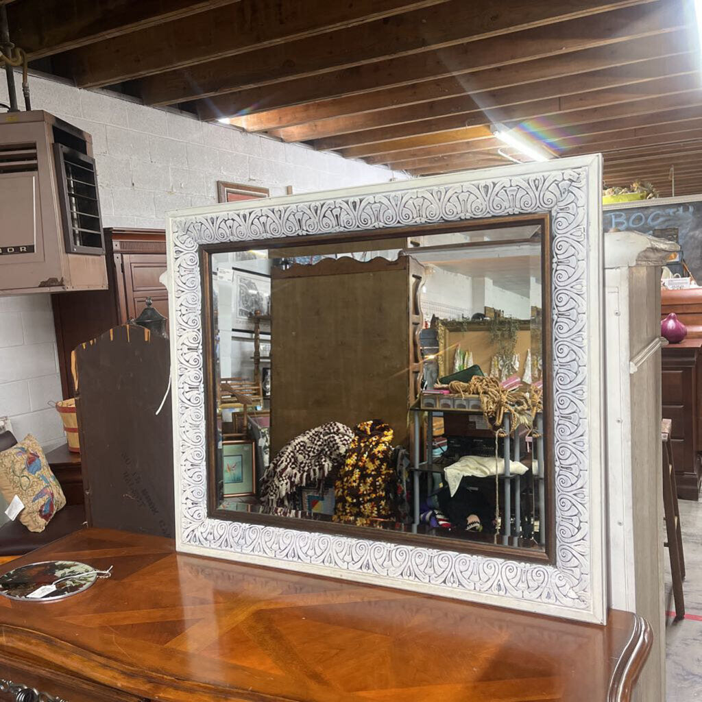 Large Heavy White Wash Mirror