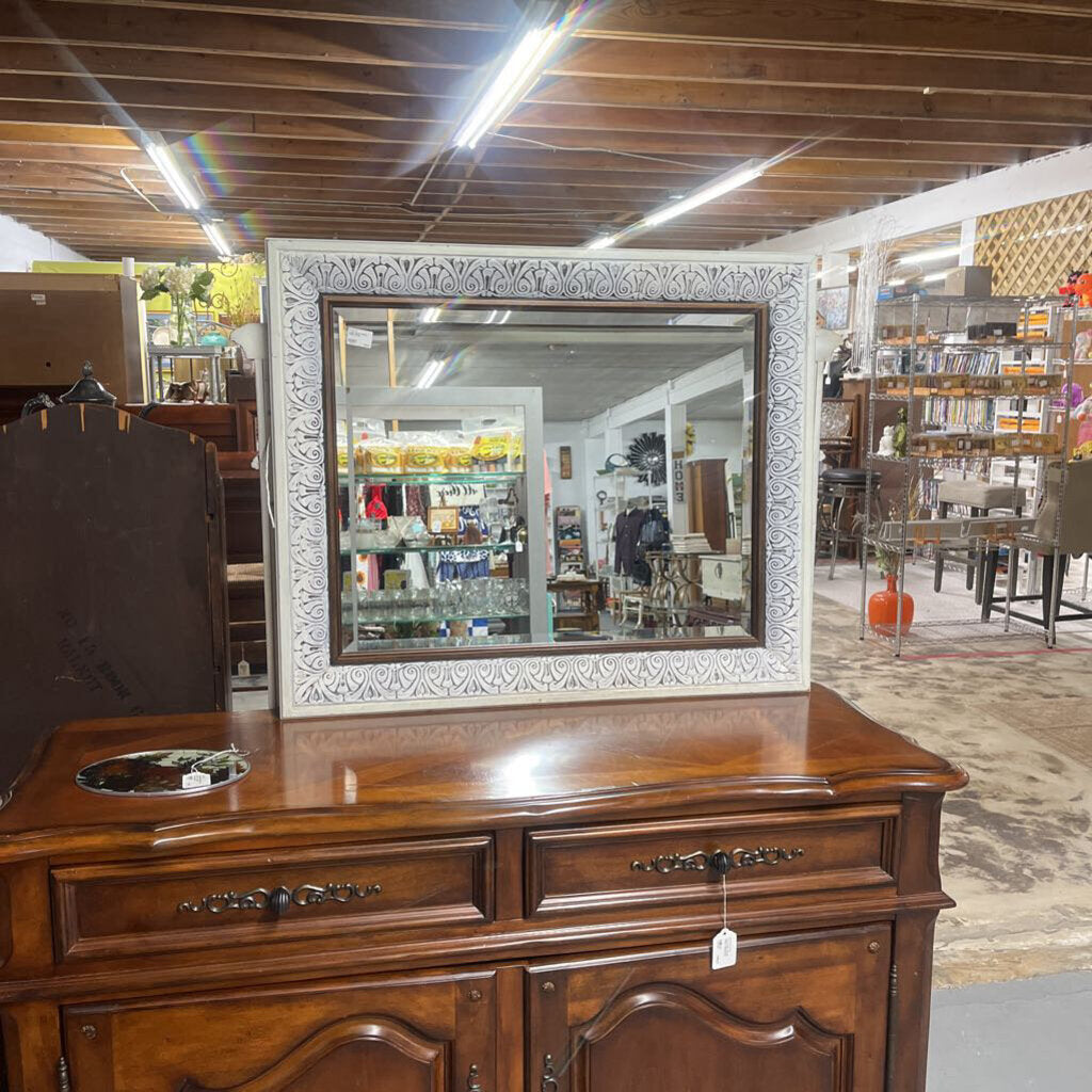 LARGE HEAVY WHITE WASH MIRROR