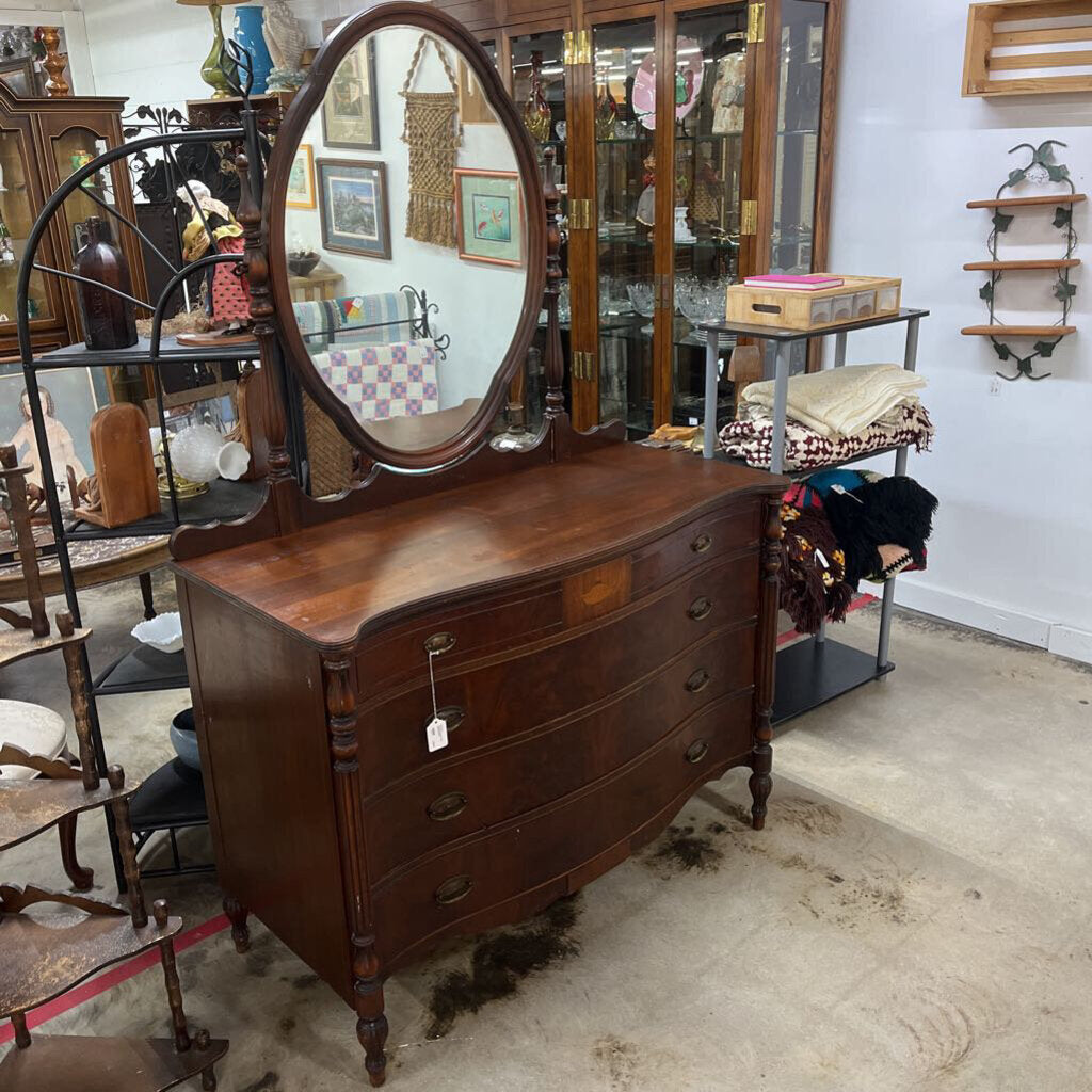 VINTAGE DRESSER WITH ROUND MIRROR