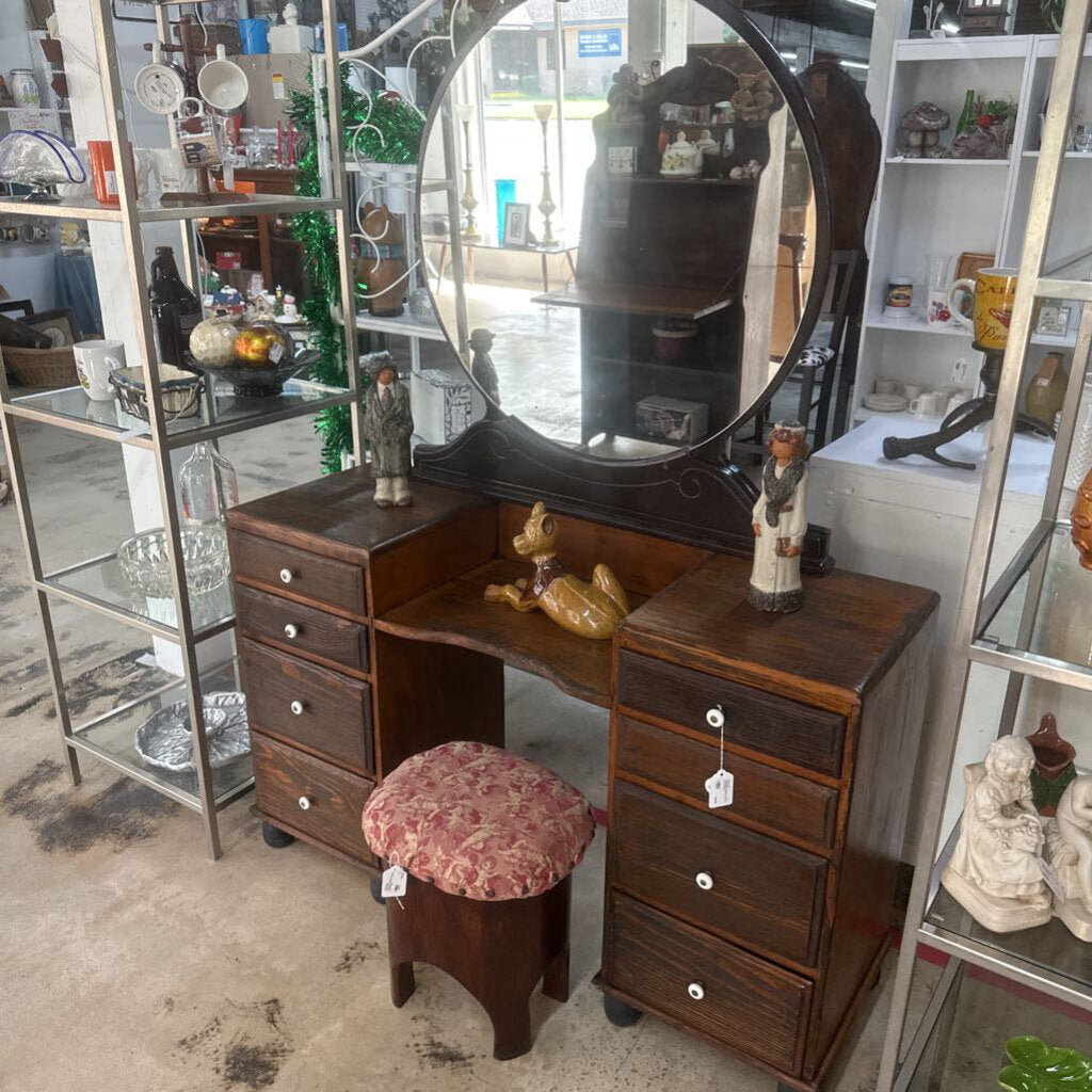 PRIMATIVE WOOD VANITY WITH STOOL