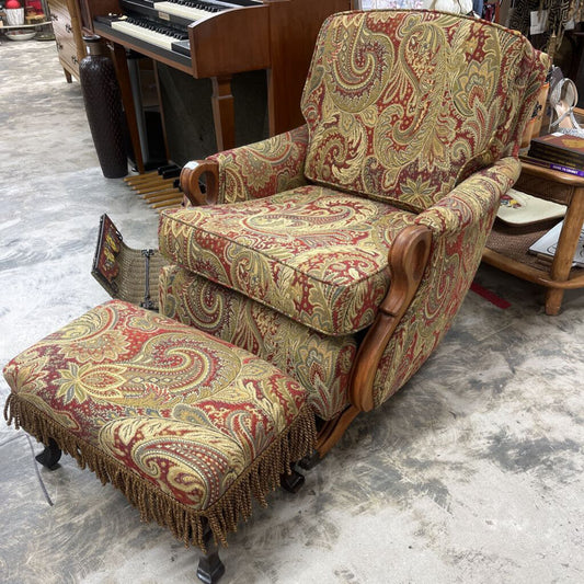 REUPHOLSTERED ROCKER AND STORAGE OTTOMAN