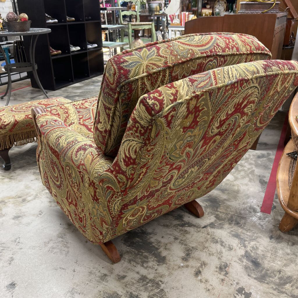 REUPHOLSTERED ROCKER AND STORAGE OTTOMAN