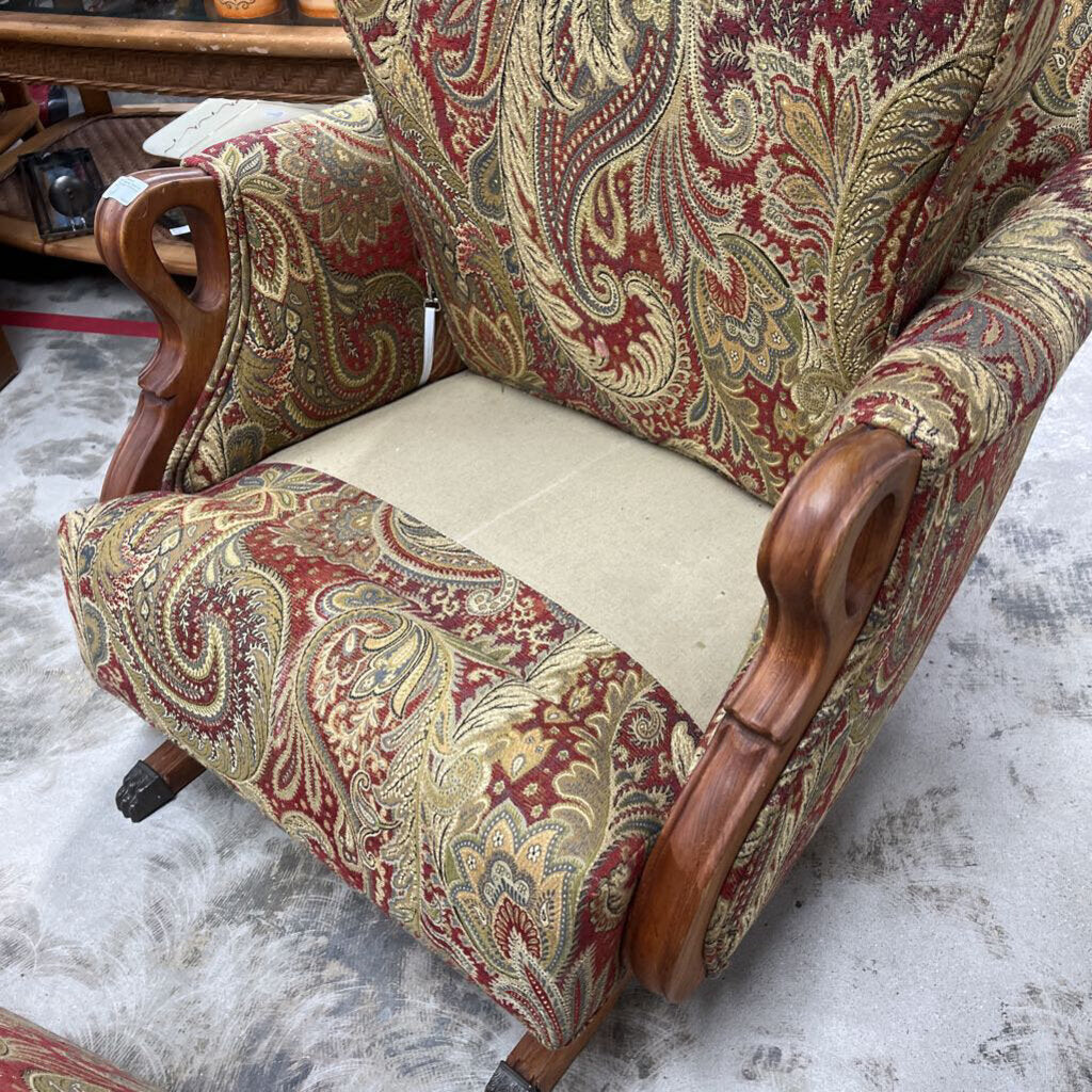 REUPHOLSTERED ROCKER AND STORAGE OTTOMAN