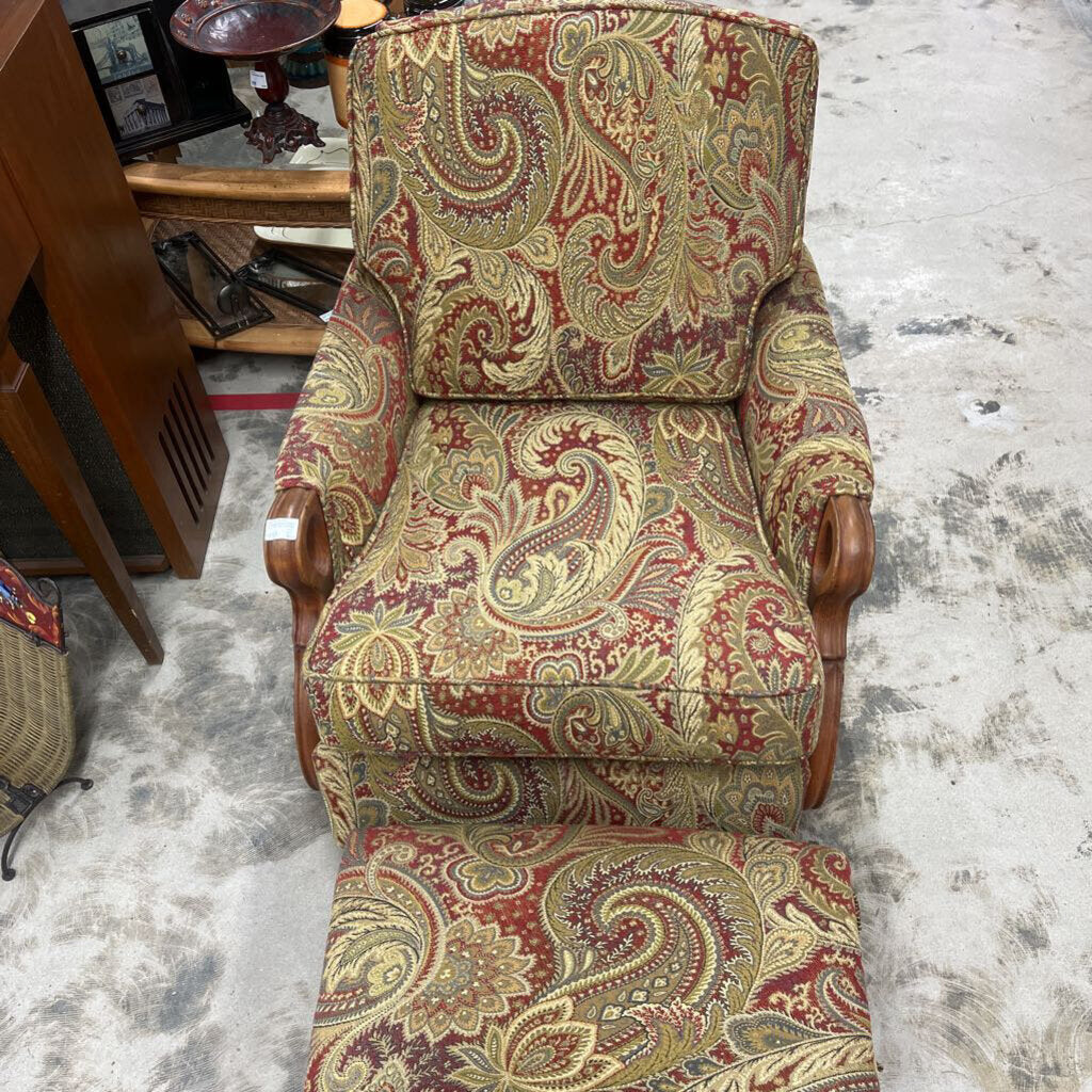 REUPHOLSTERED ROCKER AND STORAGE OTTOMAN