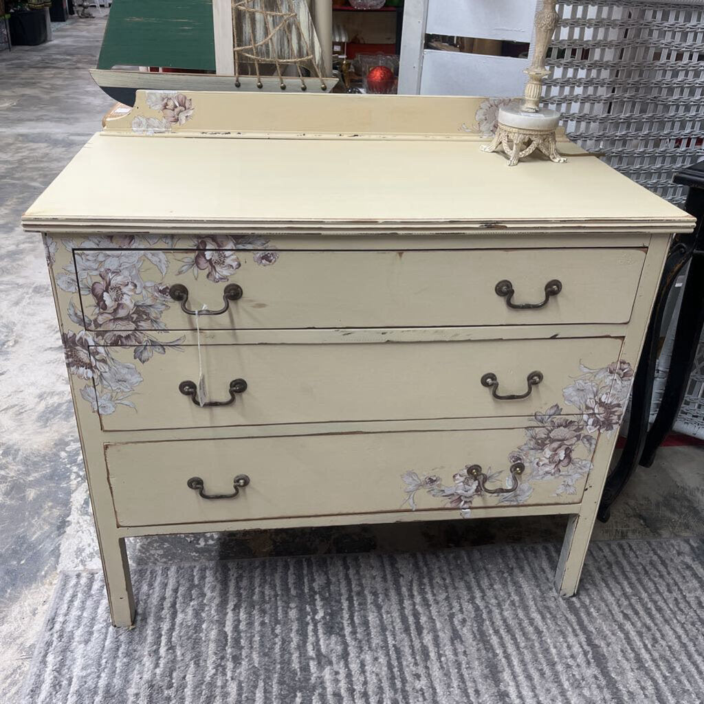 3 DRAWER FLORAL SPRING SOLID WOOD DRESSER