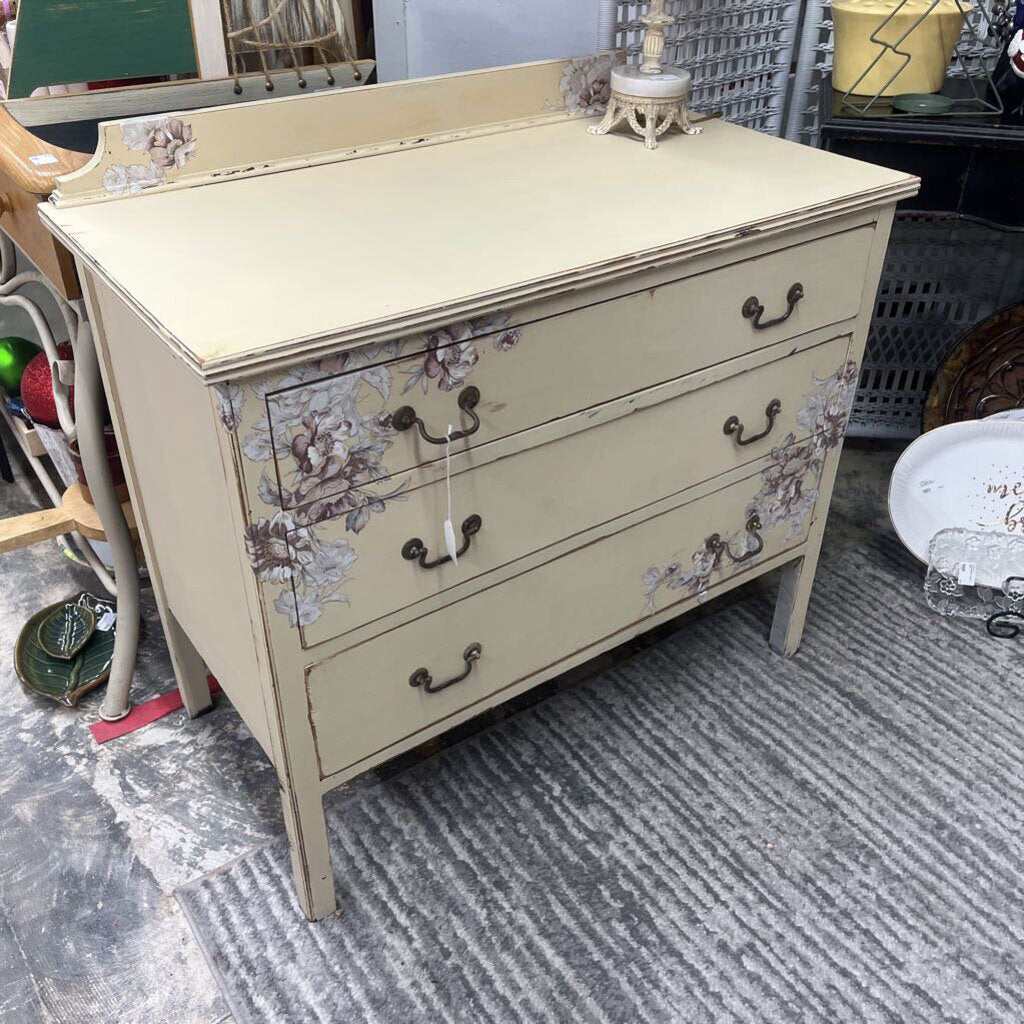 3 DRAWER FLORAL SPRING SOLID WOOD DRESSER