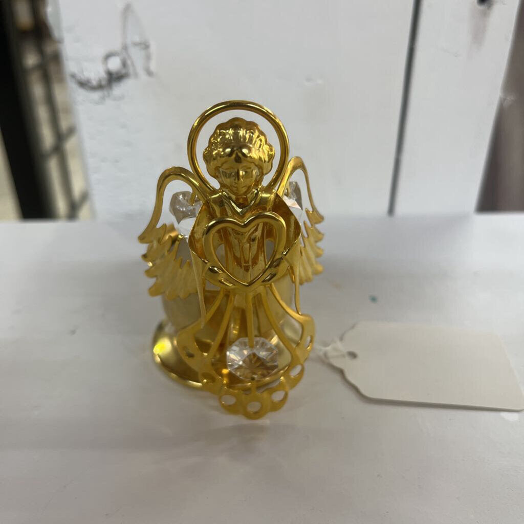 24K GOLD PLATED CRYSTAL ANGEL CANDLEHOLDER