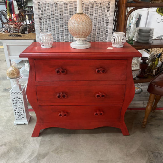 RED 3 DRAWER BOMBAY CHEST